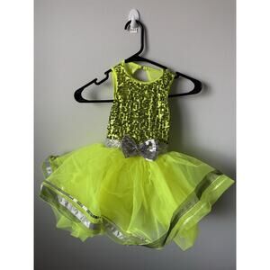Weissman Toddler Girl Kid Dance Costume Bright Green Silver Bow Size SC 6/6x